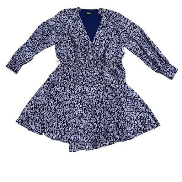 INC 1X Navy Floral Wrap Dress Long Sleeve V-Neck Belted Midi - Picture 1 of 3